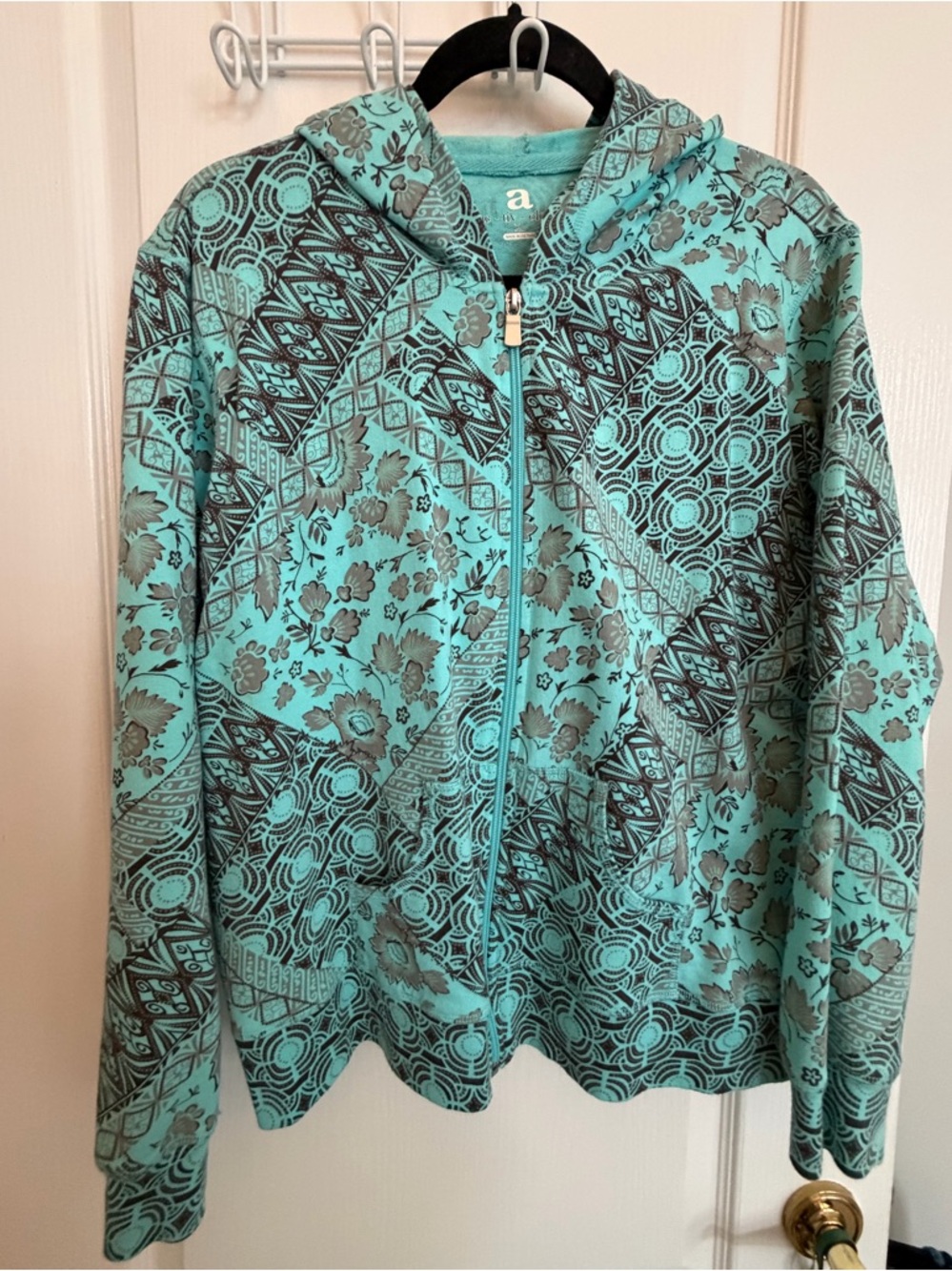 Aqua Patterned Zip-Up Hoodie